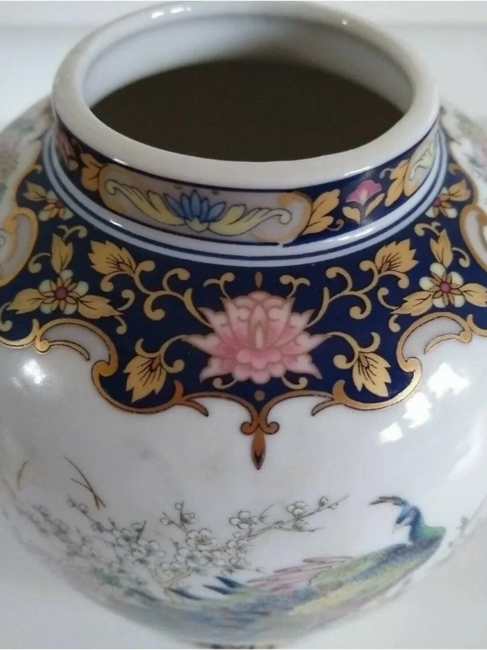 Decorative Peacock Porcelain Vase - White with Multicolor Design
